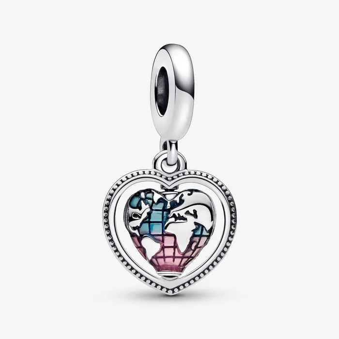 Dangle Charms Women Pandora Family Spinning Heart Globe Dangle Charm