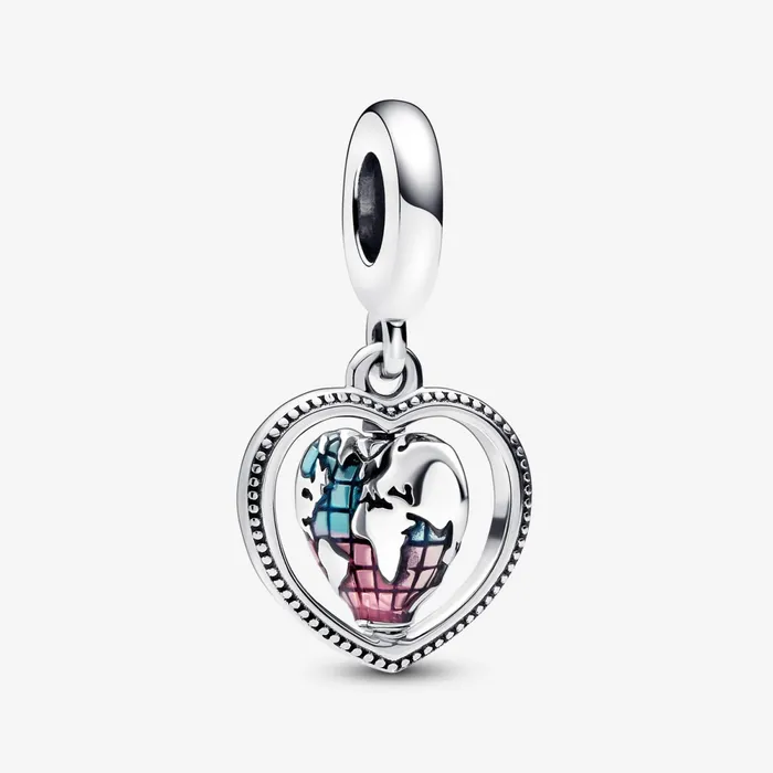 Dangle Charms Women Pandora Family Spinning Heart Globe Dangle Charm