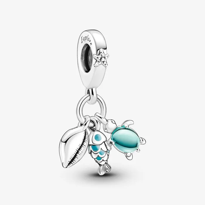 Dangle Charms Women Pandora Fish Sea Turtle and Conch Triple Dangle Charm
