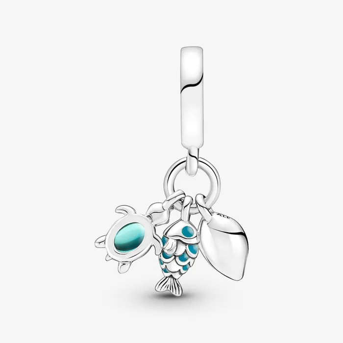 Dangle Charms Women Pandora Fish Sea Turtle and Conch Triple Dangle Charm
