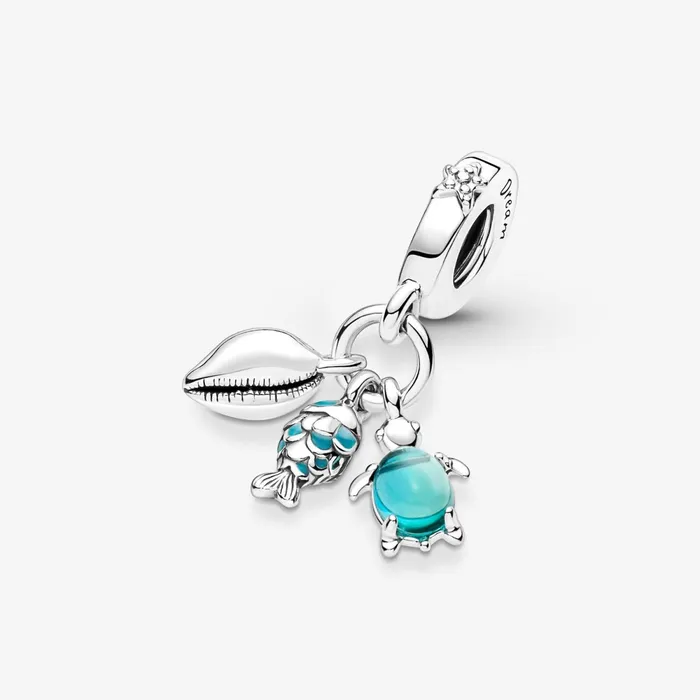 Dangle Charms Women Pandora Fish Sea Turtle and Conch Triple Dangle Charm
