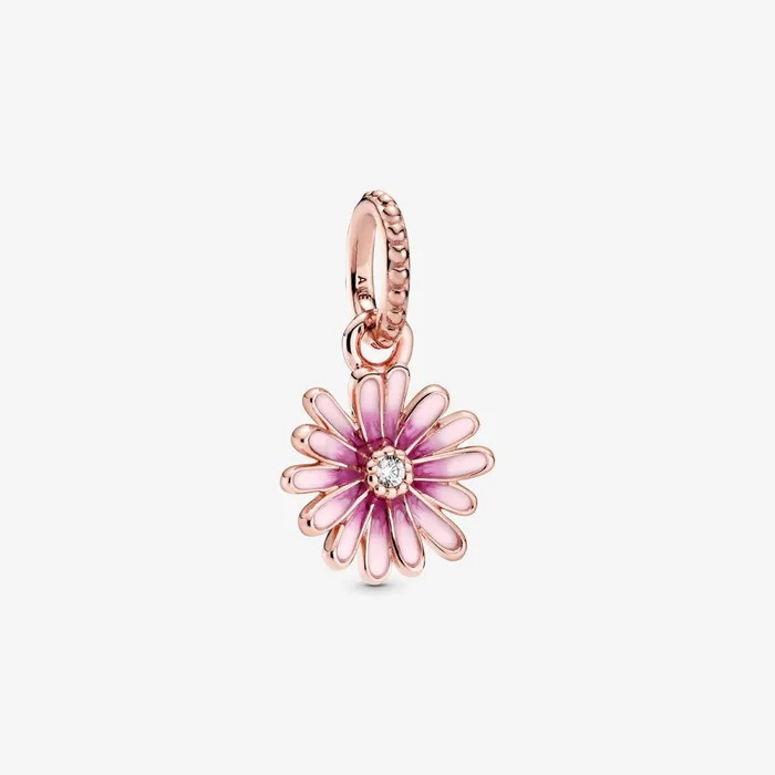 Dangle Charms Women Pandora Pink Daisy Flower Dangle Charm Rose Gold Plated