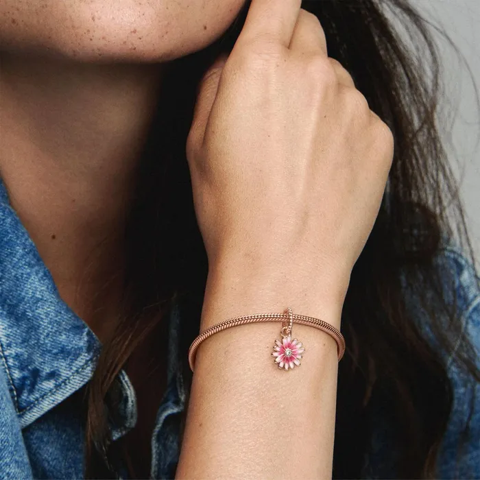 Dangle Charms Women Pandora Pink Daisy Flower Dangle Charm Rose Gold Plated