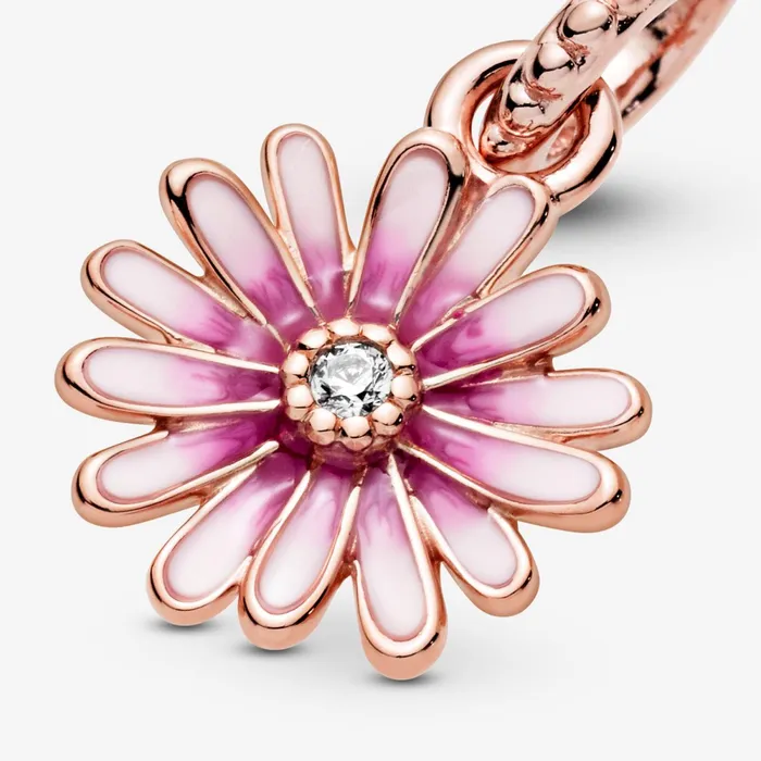 Dangle Charms Women Pandora Pink Daisy Flower Dangle Charm Rose Gold Plated