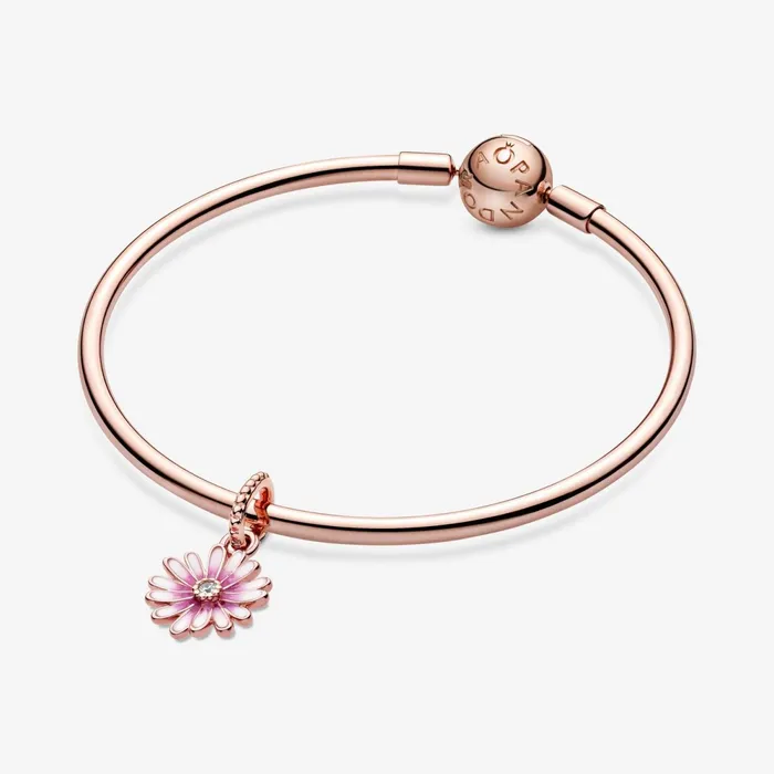 Dangle Charms Women Pandora Pink Daisy Flower Dangle Charm Rose Gold Plated
