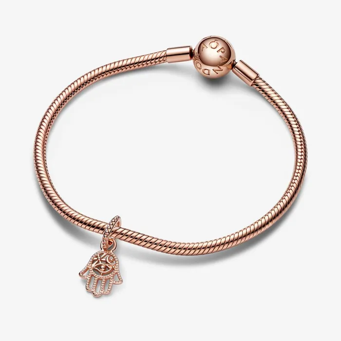 Dangle Charms Women Pandora Protective Hamsa Hand Dangle Charm Rose Gold Plated