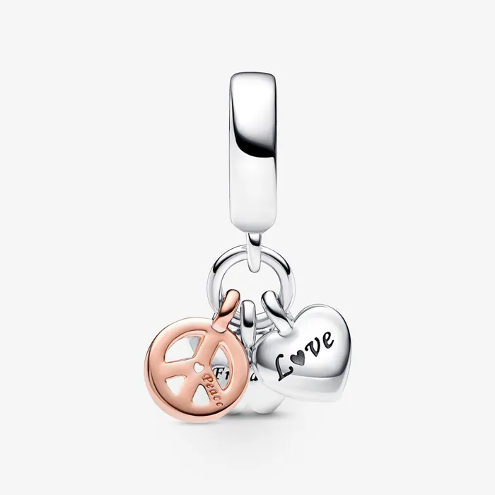Dangle Charms Women Pandora TwoTone Rainbow Heart Butterfly and Peace Triple Dangle Charm