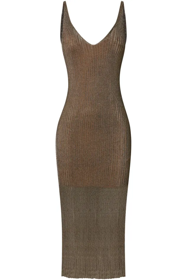 Daphie Maxi Dress 8211 Metallic Knitted Dress With Cami Slip Lining In Gold Women Showpo Dresses