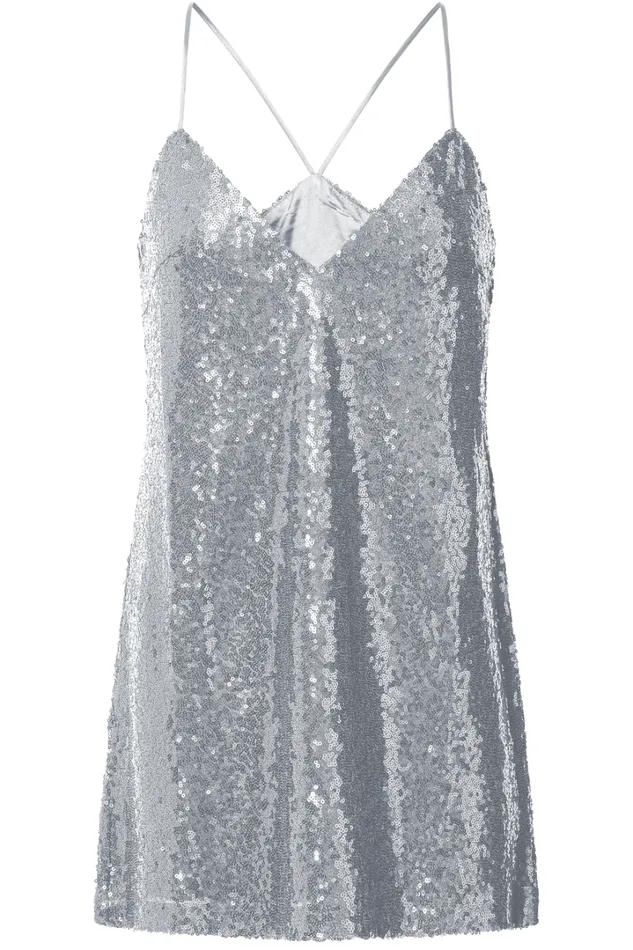 Delilaah Mini Dress 8211 Strappy V Neck Slip Sequin Dress In Silver Sequins Women Showpo Curve Clothes