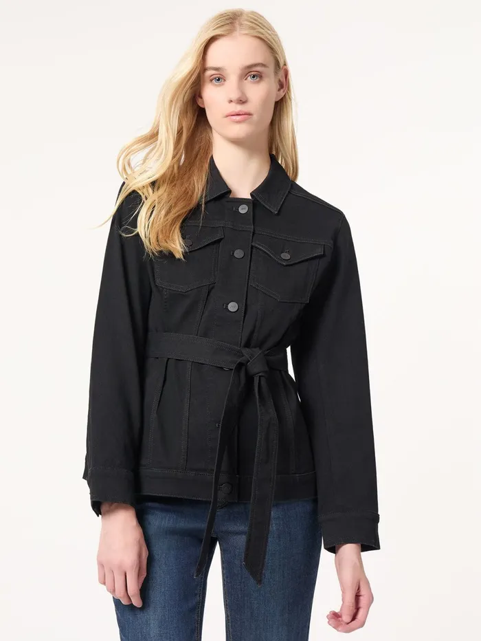 Denim Belted ButtonFront Jacket Onyx Wash Women Jones New York Denim