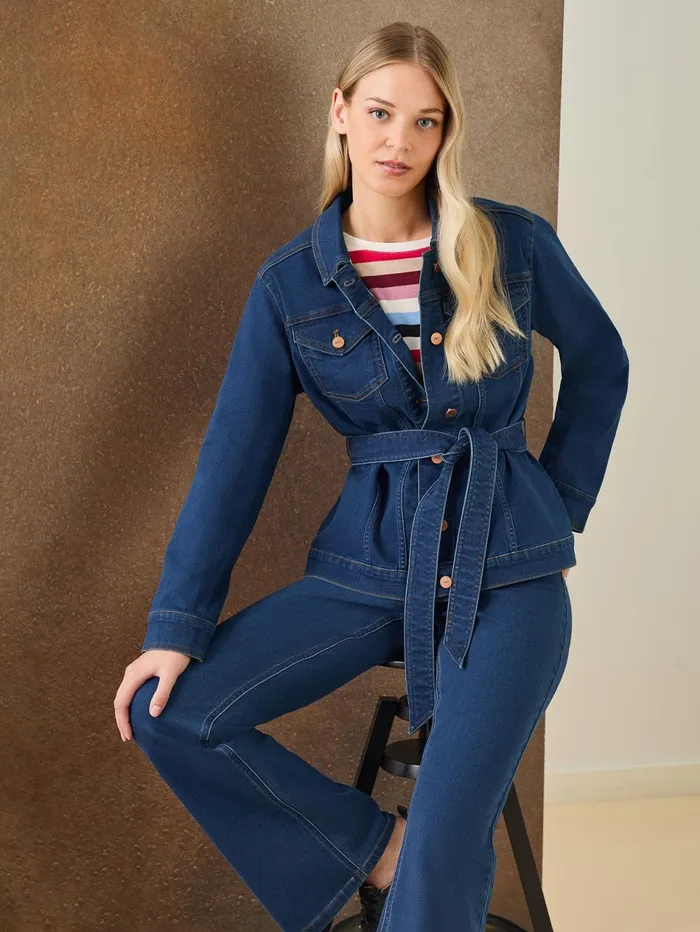 Denim Belted ButtonFront Jacket Phoenix Wash Women Jones New York Outerwear