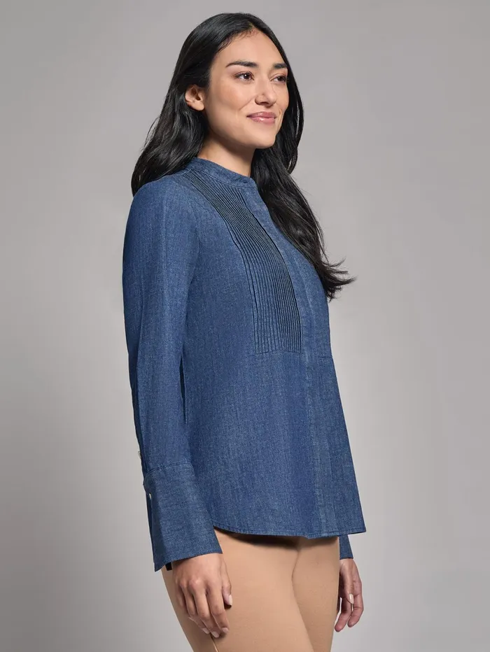Denim ButtonFront Pintuck Top Women Jones New York Tops and Blouses Denim ButtonFront Pintuck Top Women Jones New York Tops and Blouses