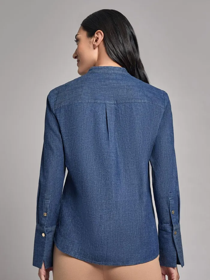 Denim ButtonFront Pintuck Top Women Jones New York Tops and Blouses Denim ButtonFront Pintuck Top Women Jones New York Tops and Blouses
