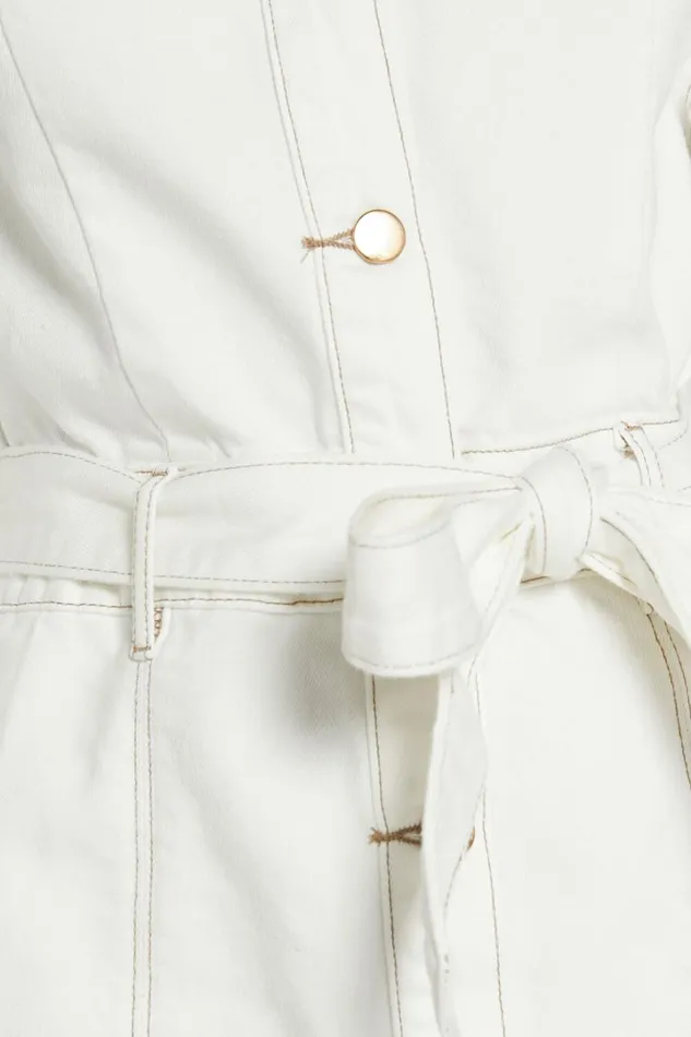 Desi Mini Dress 8211 Long Sleeve Collared Button Through Denim Dress In Off White Women Showpo Curve Clothes