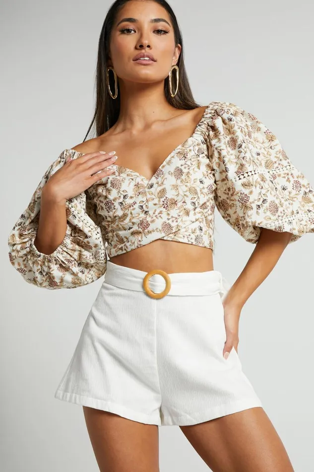 Devera Shorts 8211 Belted High Waist Shorts In Off White Women Showpo Shorts