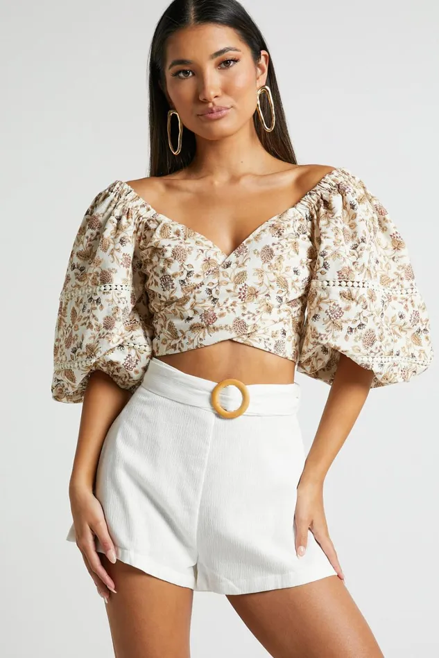 Devera Shorts 8211 Belted High Waist Shorts In Off White Women Showpo Shorts
