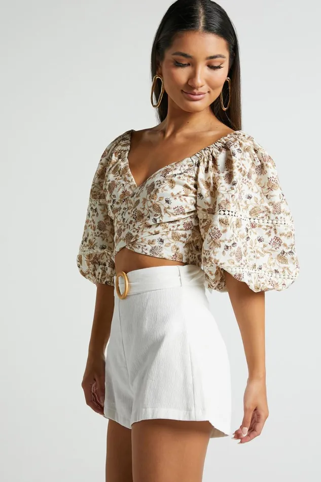 Devera Shorts 8211 Belted High Waist Shorts In Off White Women Showpo Shorts