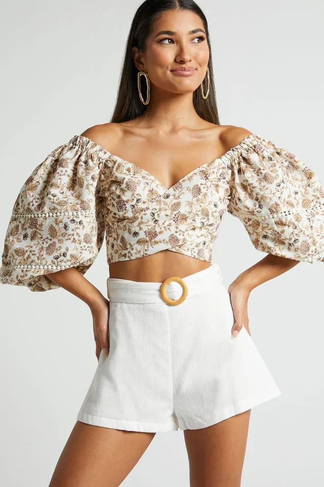 Devera Shorts 8211 Belted High Waist Shorts In Off White Women Showpo Shorts