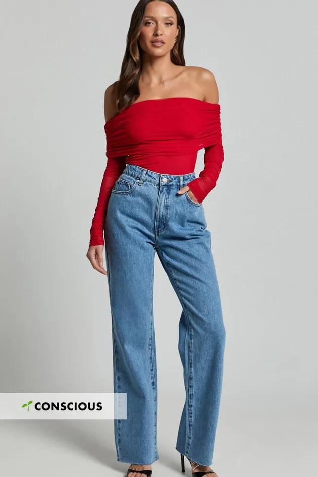 Dexter Jeans 8211 High Waisted Straight Leg Denim Jeans In Blue Women Showpo Conscious