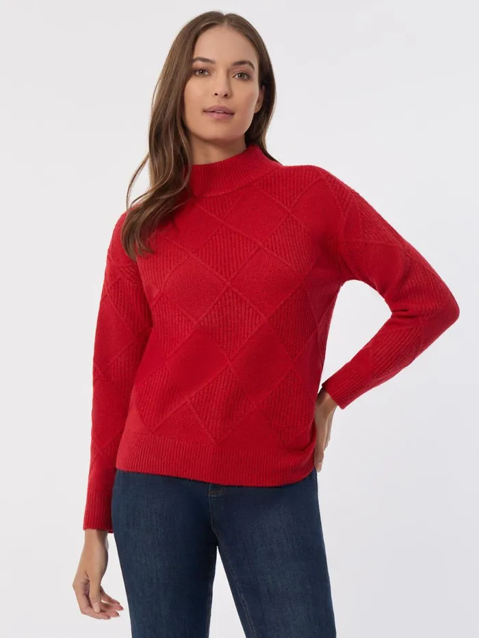 Diamond Stitch Mock Neck Sweater Women Jones New York Sweaters and Cardigans