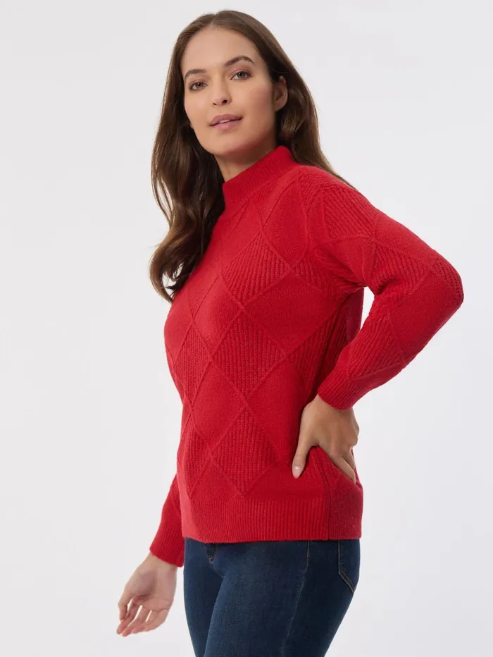 Diamond Stitch Mock Neck Sweater Women Jones New York Sweaters and Cardigans Diamond Stitch Mock Neck Sweater Women Jones New York Sweaters and Cardigans