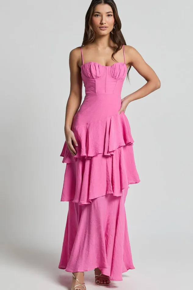 Diana Midi Dress 8211 Sweetheart Ruched Bust Layered Dress In Hot Pink Women Showpo Dresses