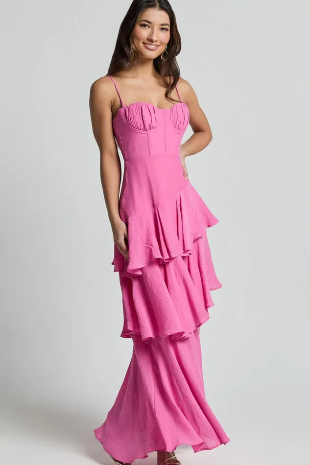 Diana Midi Dress 8211 Sweetheart Ruched Bust Layered Dress In Hot Pink Women Showpo Dresses