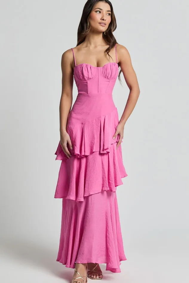 Diana Midi Dress 8211 Sweetheart Ruched Bust Layered Dress In Hot Pink Women Showpo Dresses