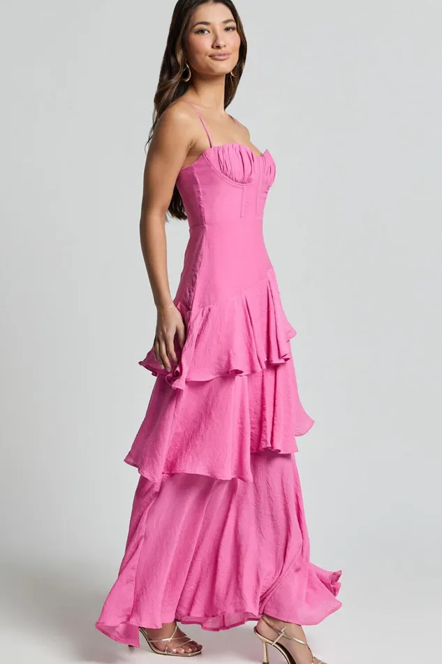 Diana Midi Dress 8211 Sweetheart Ruched Bust Layered Dress In Hot Pink Women Showpo Dresses