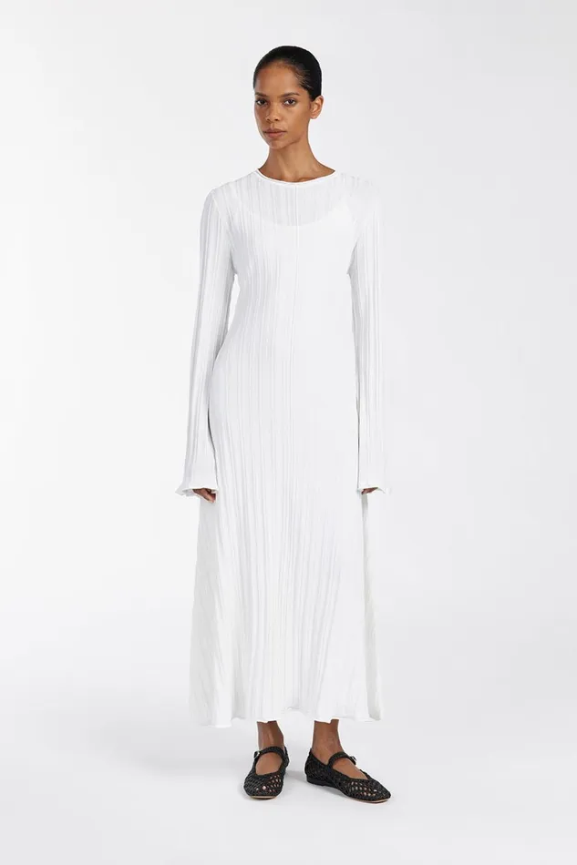DISSH Long Sleeve Dresses SYLVIA OFF WHITE KNIT MIDI DRESS 8211 Women