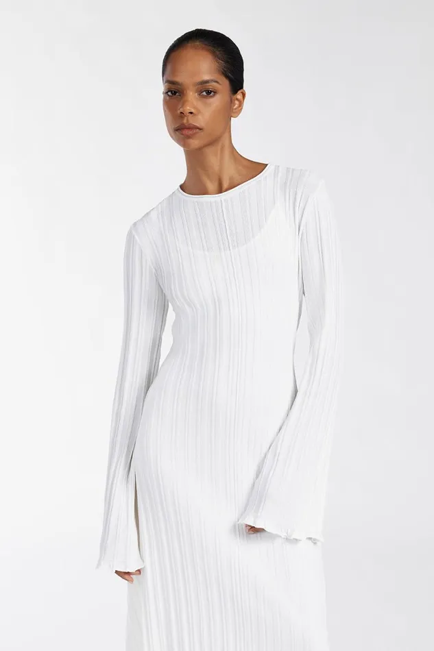 DISSH Long Sleeve Dresses SYLVIA OFF WHITE KNIT MIDI DRESS 8211 Women