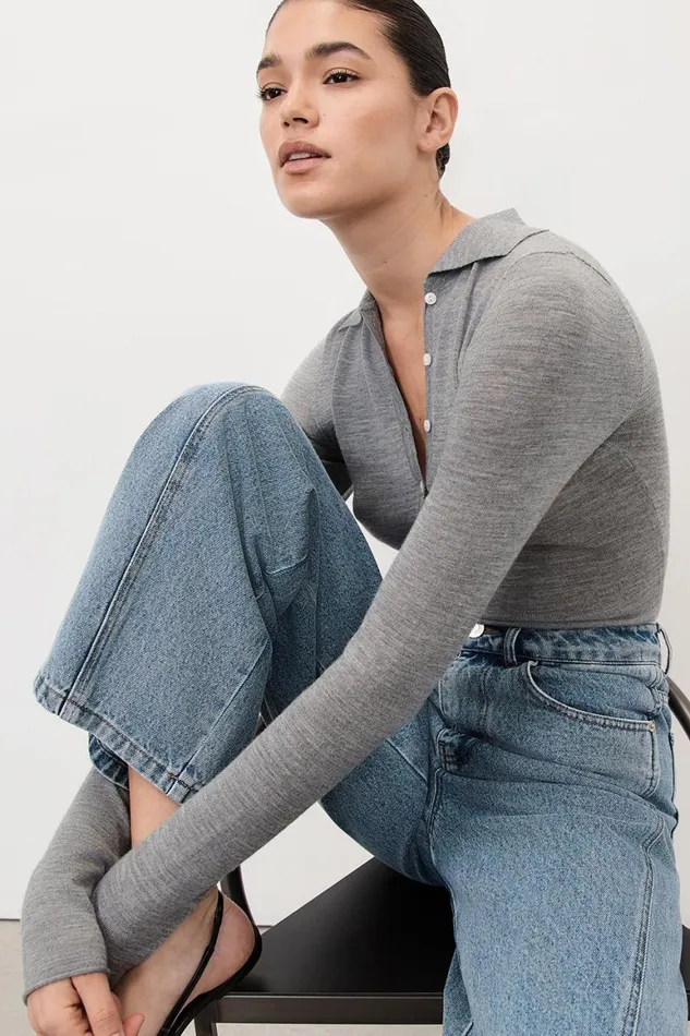 DISSH Long Sleeved JANE SILVER MARLE MERINO POLO TOP 8211 Women