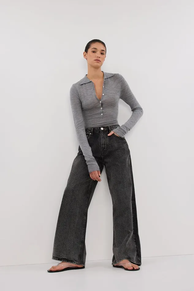 DISSH Long Sleeved JANE SILVER MARLE MERINO POLO TOP 8211 Women