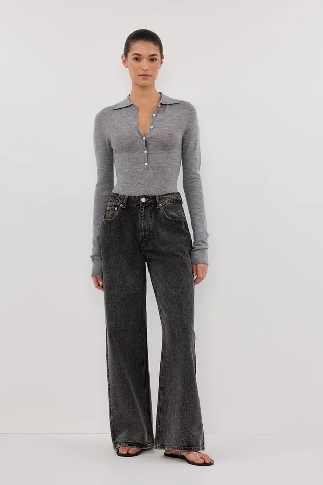 DISSH Long Sleeved JANE SILVER MARLE MERINO POLO TOP 8211 Women