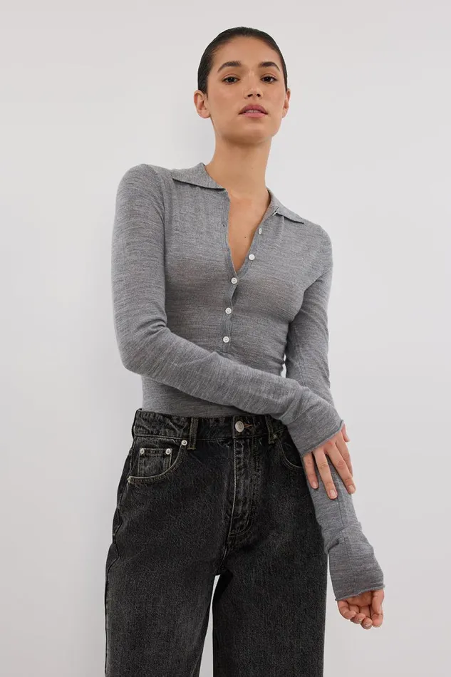 DISSH Long Sleeved JANE SILVER MARLE MERINO POLO TOP 8211 Women