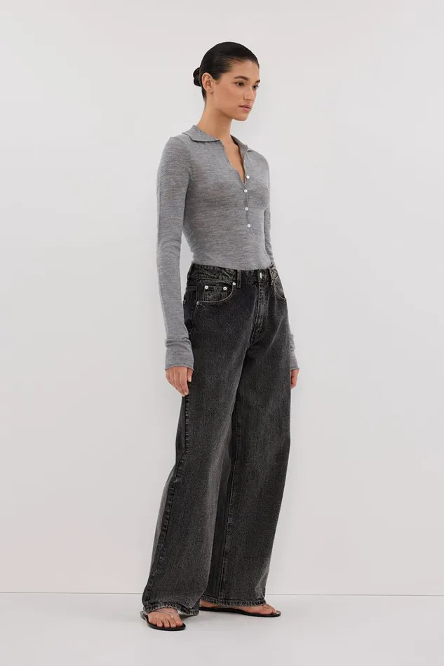 DISSH Long Sleeved JANE SILVER MARLE MERINO POLO TOP 8211 Women