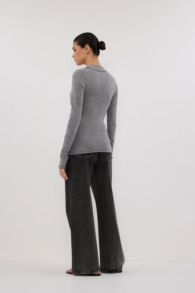 DISSH Long Sleeved JANE SILVER MARLE MERINO POLO TOP 8211 Women