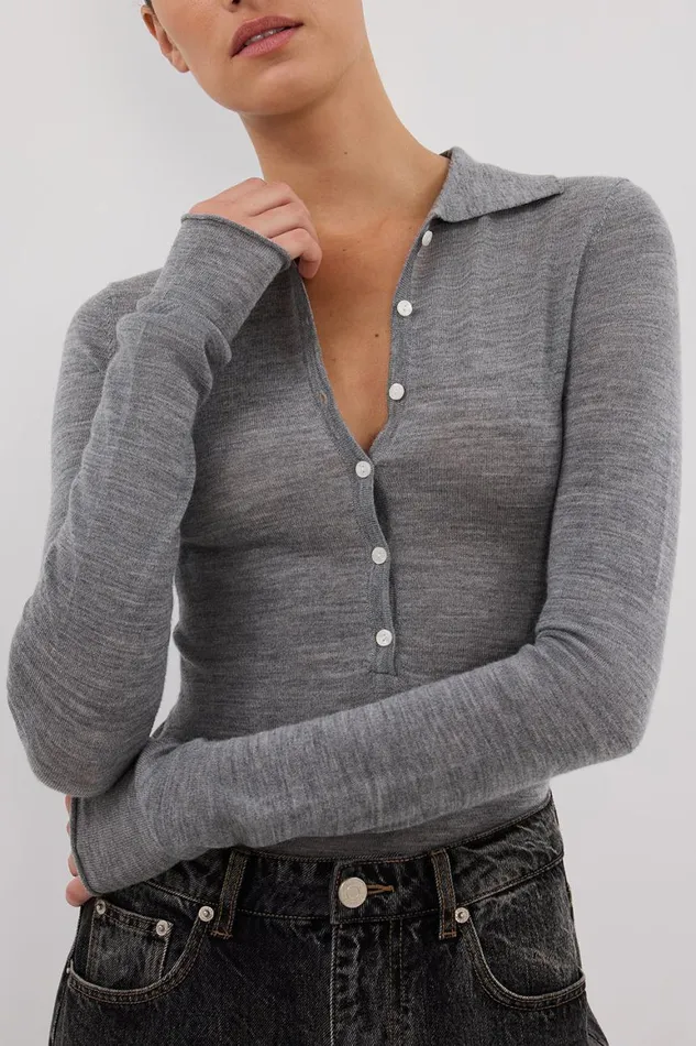 DISSH Long Sleeved JANE SILVER MARLE MERINO POLO TOP 8211 Women