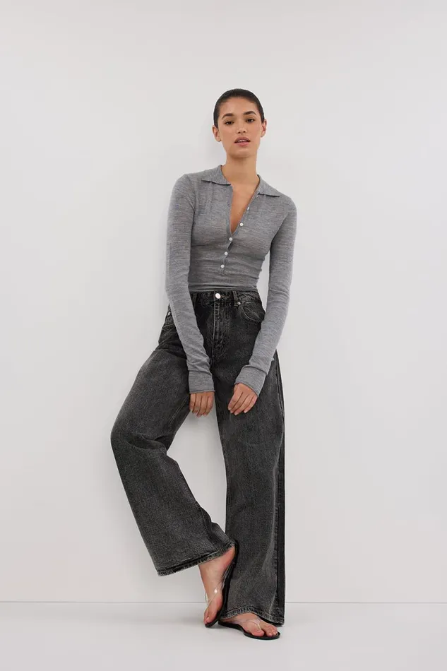 DISSH Long Sleeved JANE SILVER MARLE MERINO POLO TOP 8211 Women