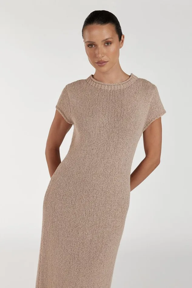 DISSH Midi Dresses LEO TAN KNIT MIDI DRESS 8211 Women