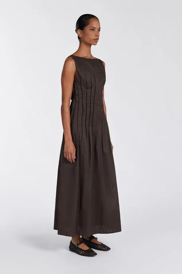 DISSH Midi Dresses MANA BITTER CHOC LINEN MIDI DRESS 8211 Women