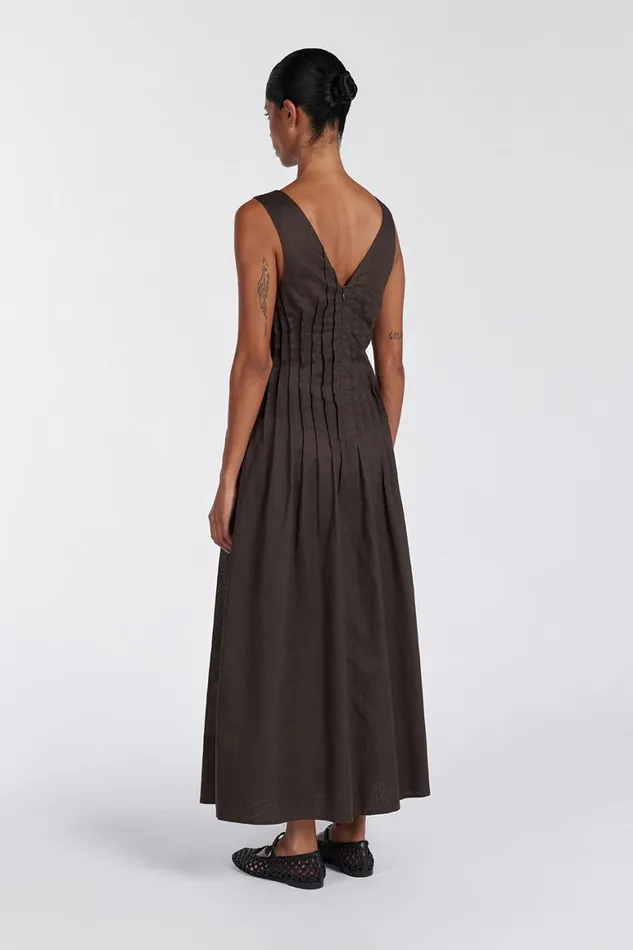 DISSH Midi Dresses MANA BITTER CHOC LINEN MIDI DRESS 8211 Women