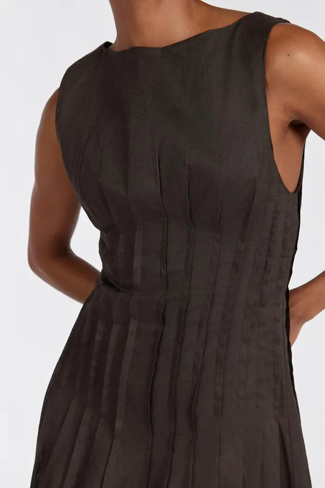 DISSH Midi Dresses MANA BITTER CHOC LINEN MIDI DRESS 8211 Women