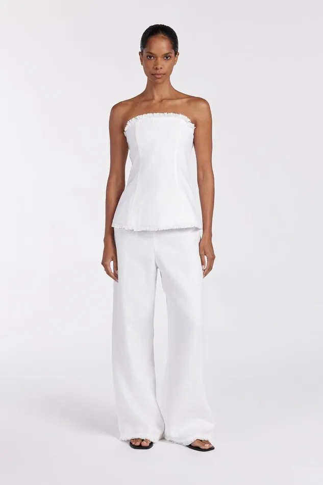 DISSH Pants ZAHARA WHITE LINEN FRINGED PANT 8211 Women