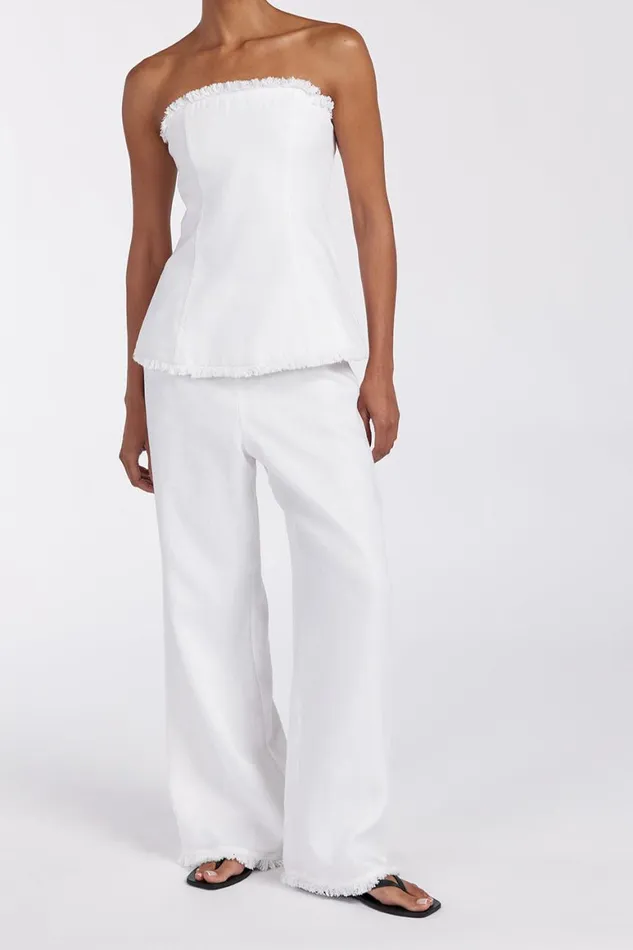 DISSH Pants ZAHARA WHITE LINEN FRINGED PANT 8211 Women