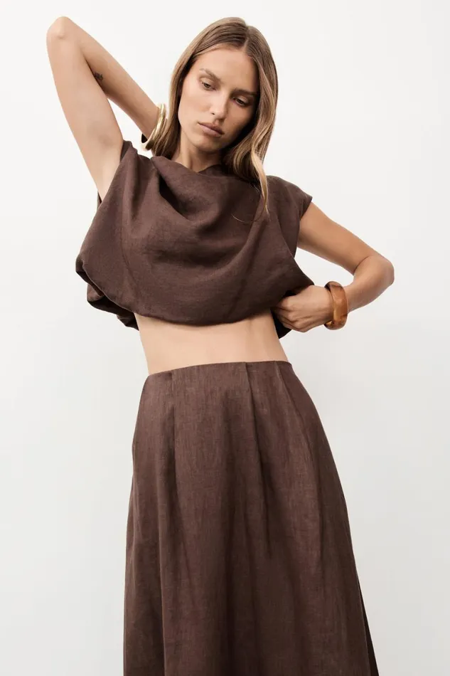 DISSH Tops AMY CHOC LINEN BUBBLE TOP 8211 Women