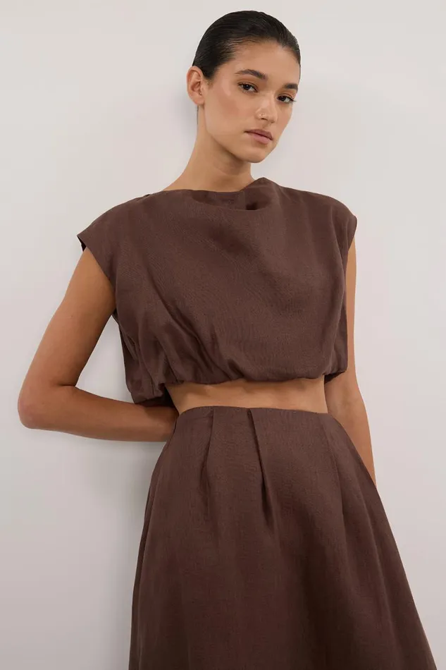 DISSH Tops AMY CHOC LINEN BUBBLE TOP 8211 Women
