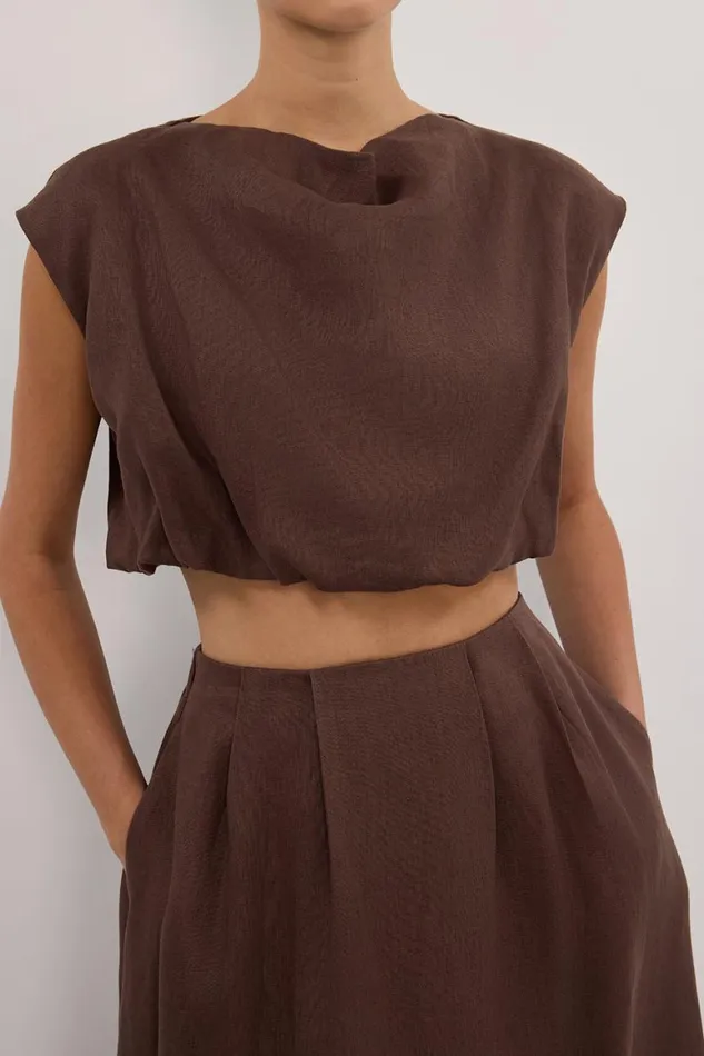 DISSH Tops AMY CHOC LINEN BUBBLE TOP 8211 Women