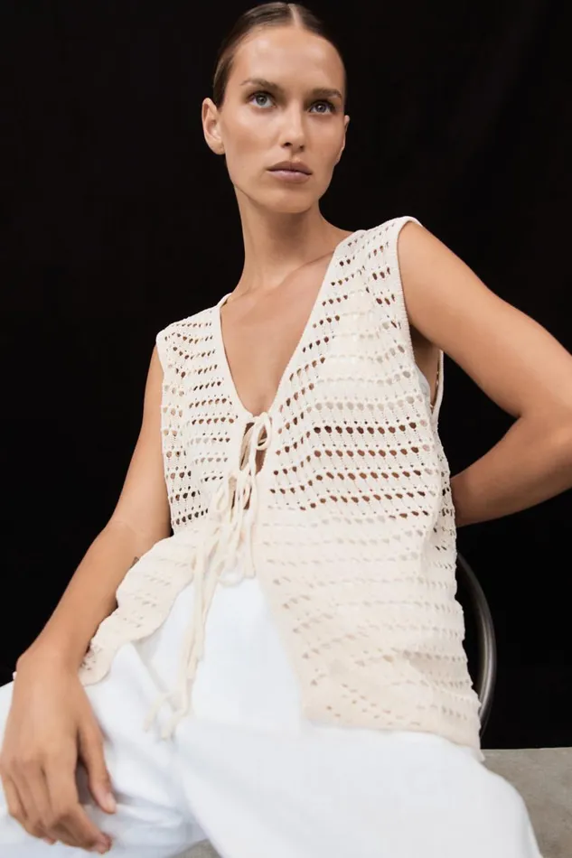 DISSH Vests NOAH NATURAL CROCHET KNIT VEST 8211 Women