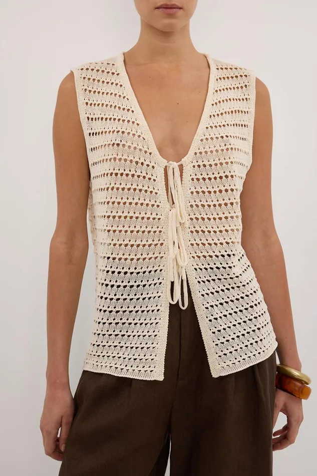 DISSH Vests NOAH NATURAL CROCHET KNIT VEST 8211 Women